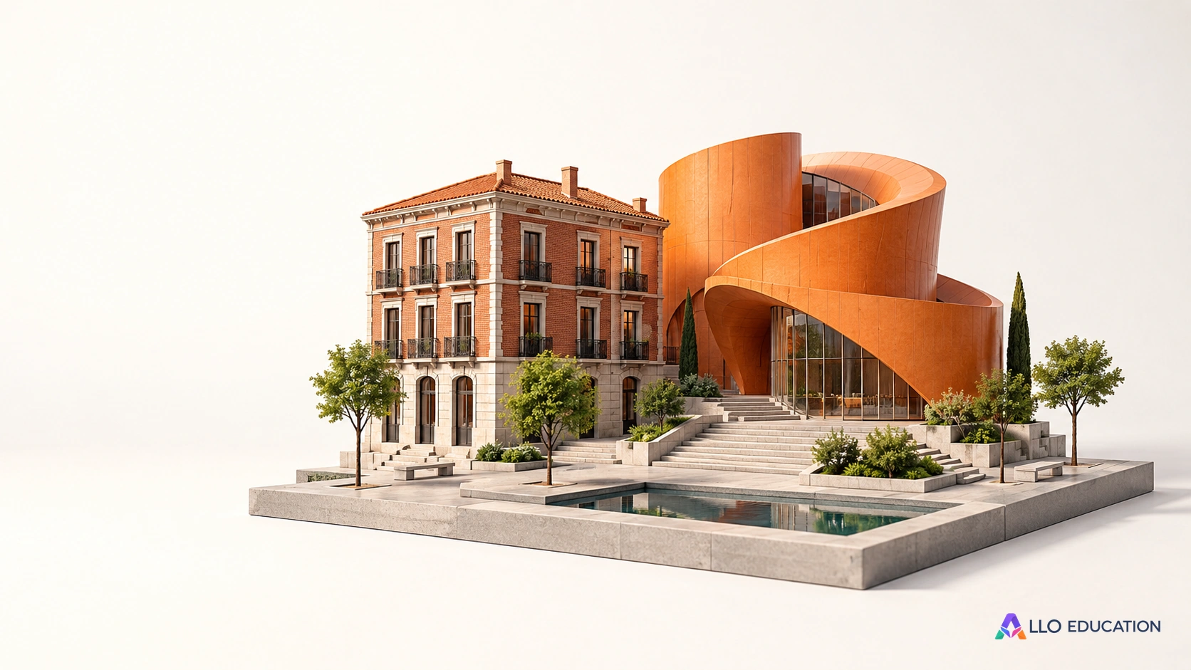 Une ville en relief associe une façade de brique à un volume contemporain orange.
